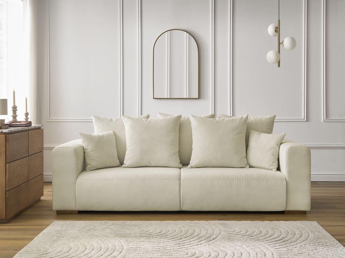 Canapé droit 3 places SIDONIE velours côtelé beige — vue 5