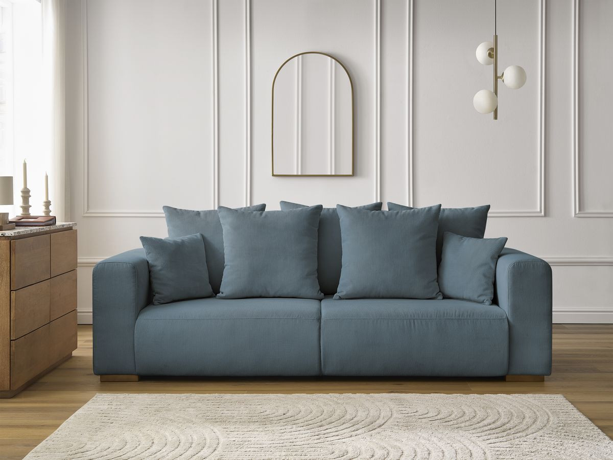 Canapé droit 3 places SIDONIE velours côtelé bleu — vue 5