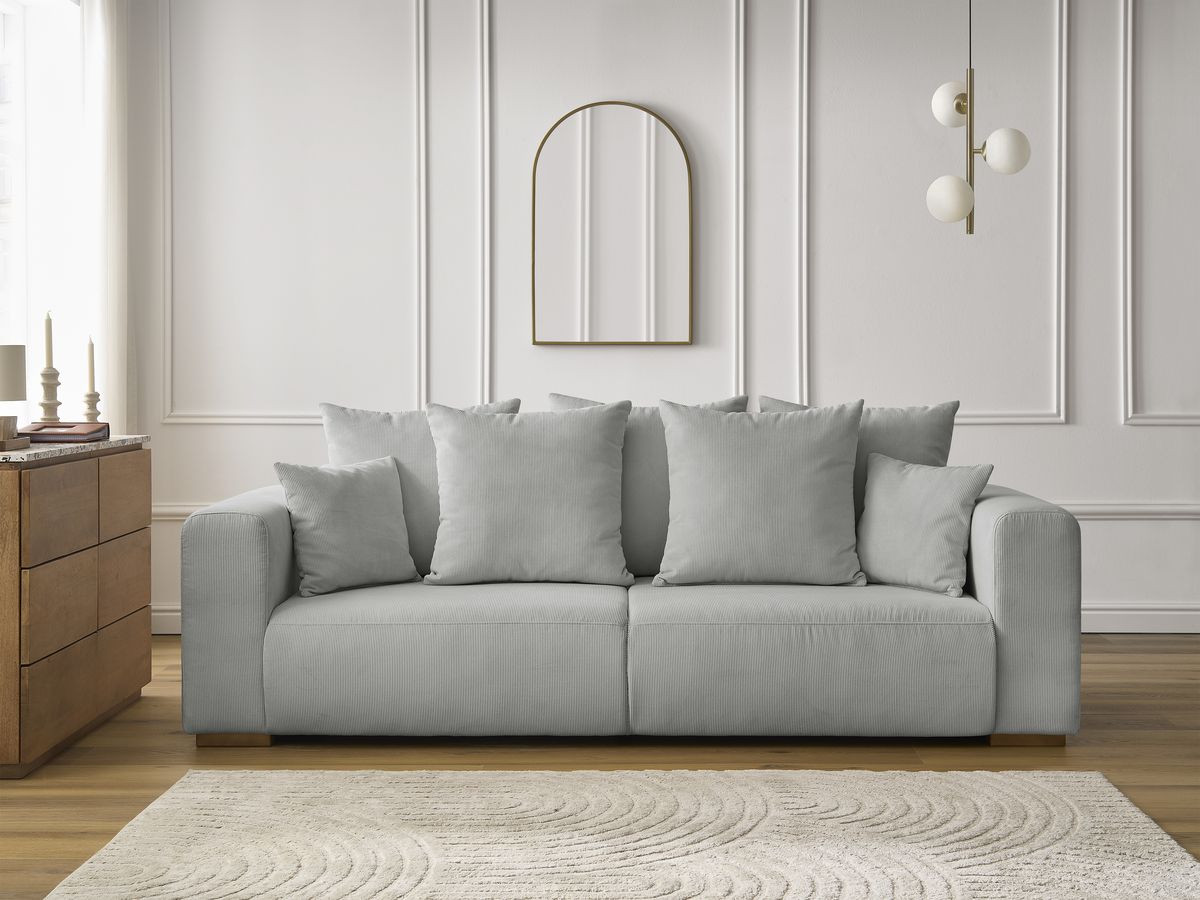 Canapé droit 3 places SIDONIE velours côtelé gris clair — vue 5
