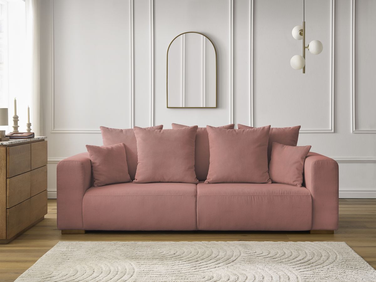 Canapé droit 3 places SIDONIE velours côtelé rose — vue 5