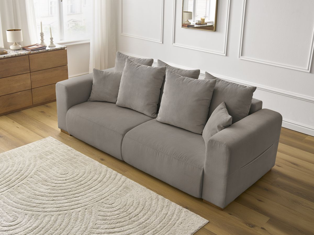 Canapé droit 3 places SIDONIE velours côtelé taupe — vue 5