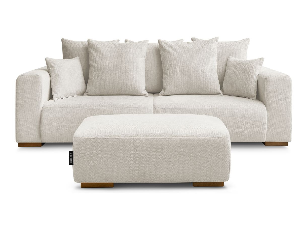 Canapé droit fixe 3 places SIDONIE tissu chiné avec pouf