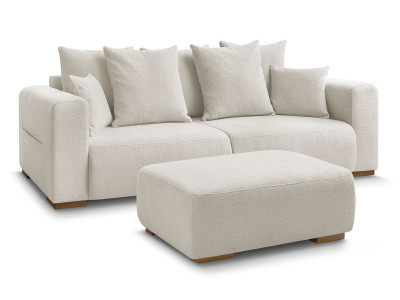 Canapé droit fixe 3 places SIDONIE tissu chiné avec pouf