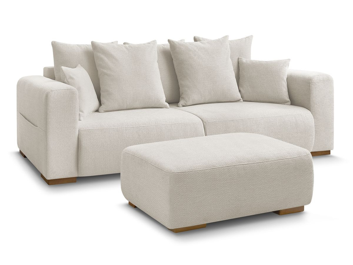 Canapé droit fixe 3 places SIDONIE tissu chiné avec pouf