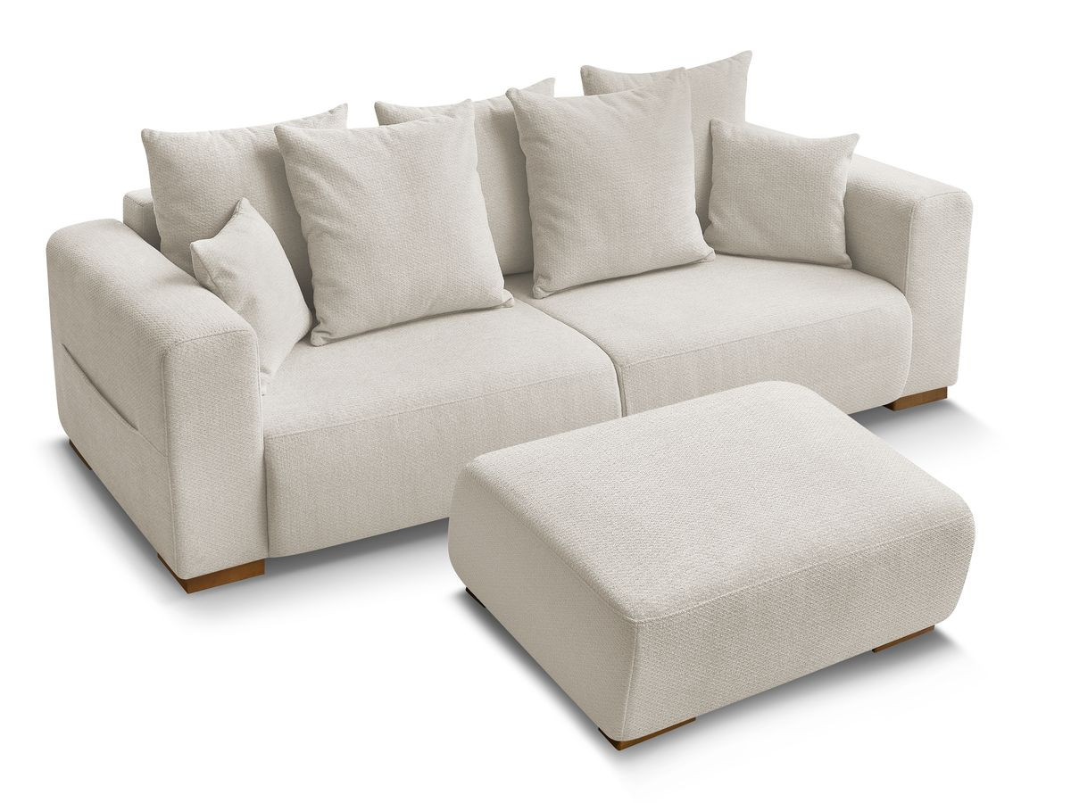 Canapé droit fixe 3 places SIDONIE tissu chiné avec pouf