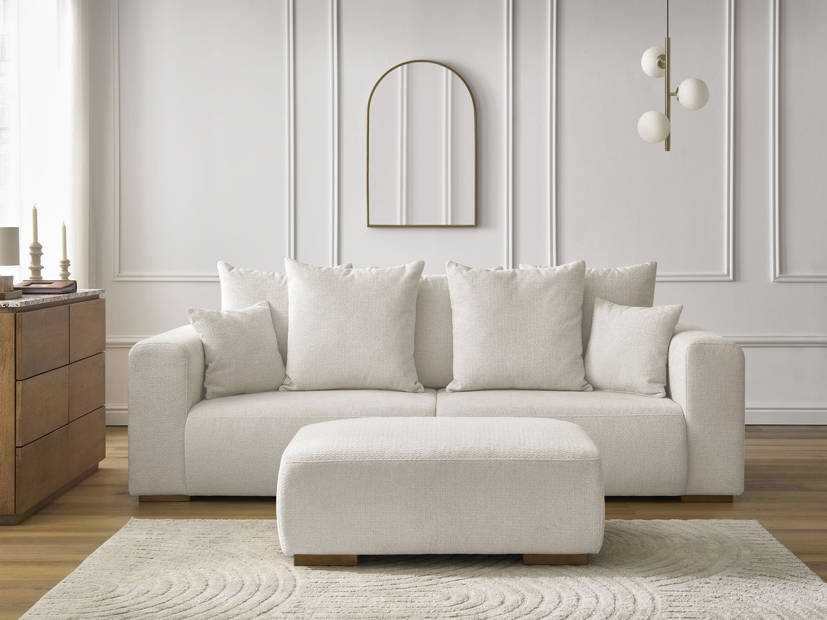 Canapé droit 3 places SIDONIE chiné avec pouf beige — vue 5