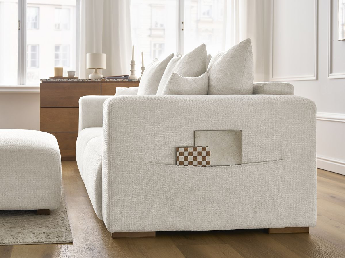 Canapé droit fixe 3 places SIDONIE tissu chiné avec pouf