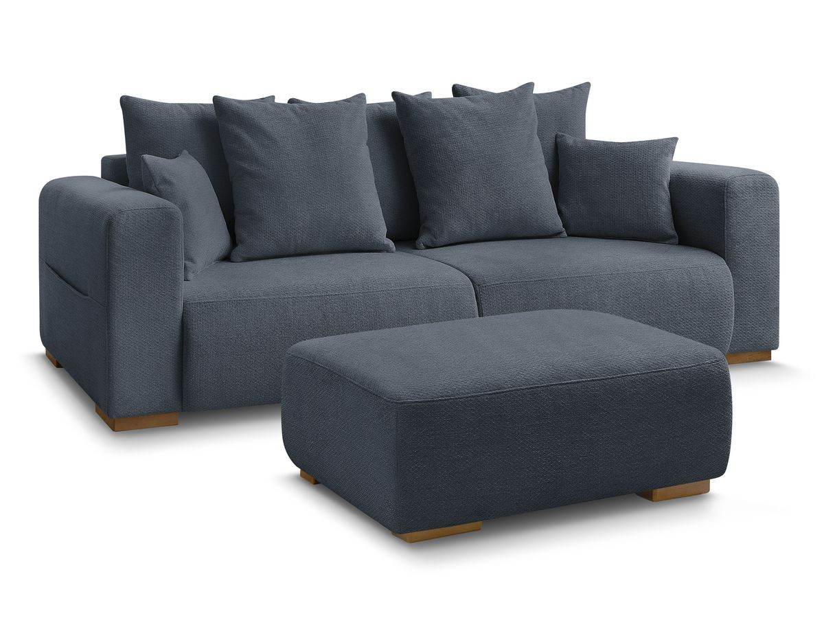 Canapé droit fixe 3 places SIDONIE tissu chiné avec pouf
