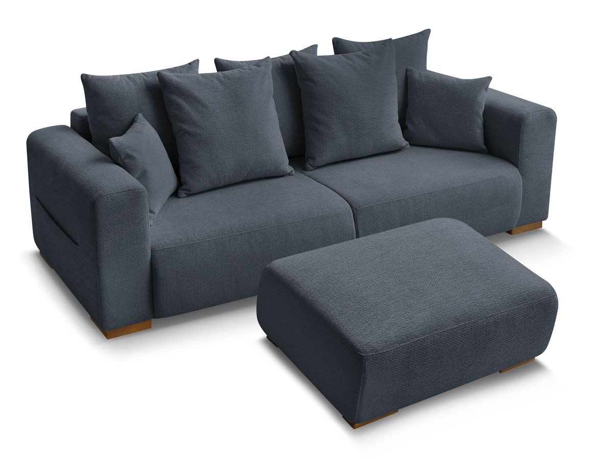 Canapé droit fixe 3 places SIDONIE tissu chiné avec pouf