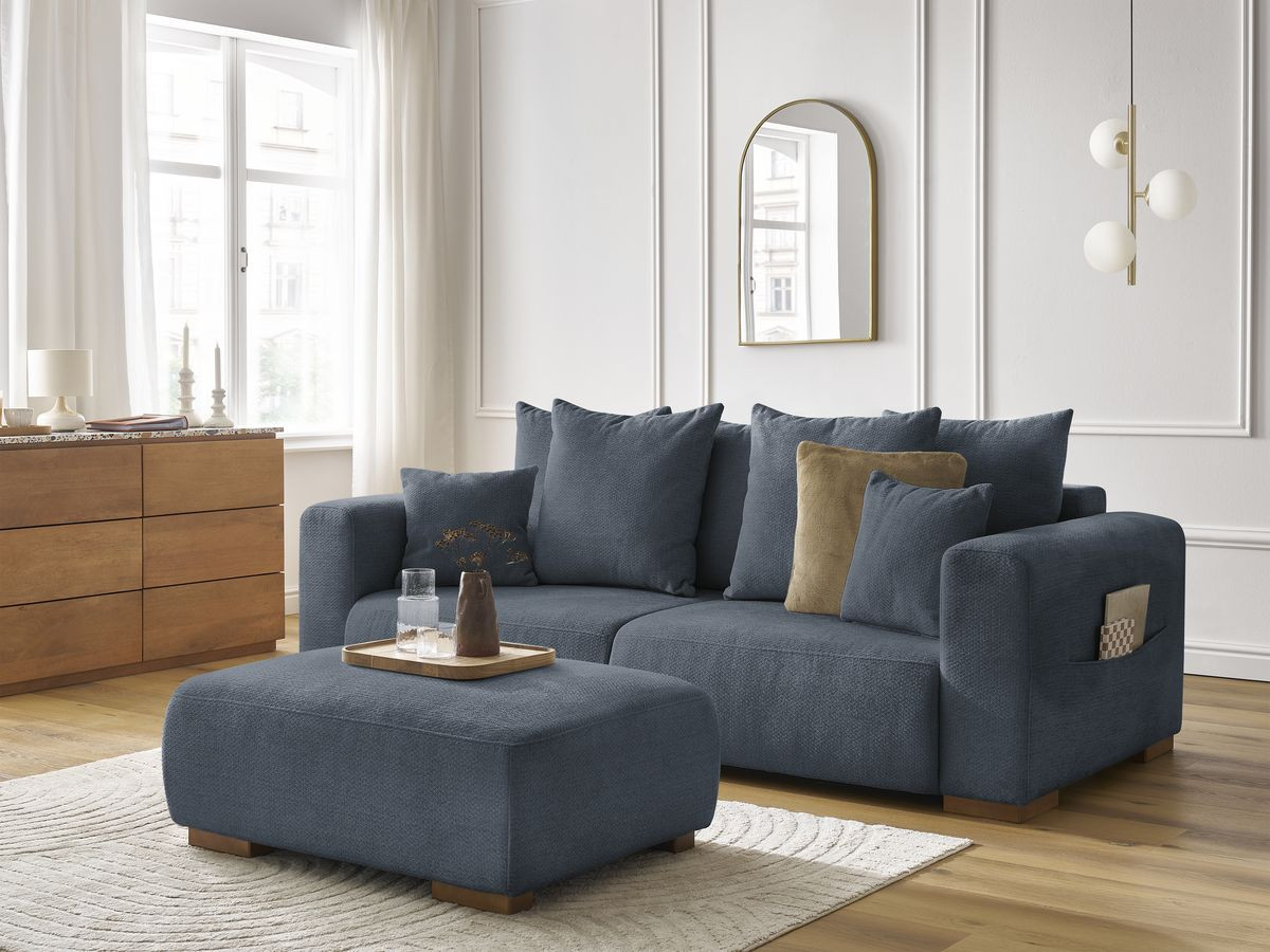 Canapé droit fixe 3 places SIDONIE tissu chiné avec pouf