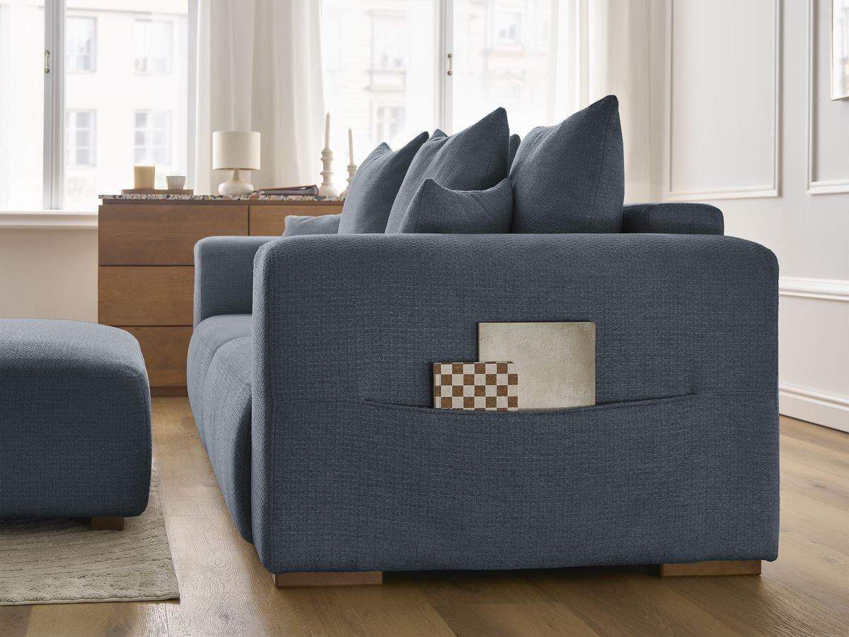Canapé droit fixe 3 places SIDONIE tissu chiné avec pouf