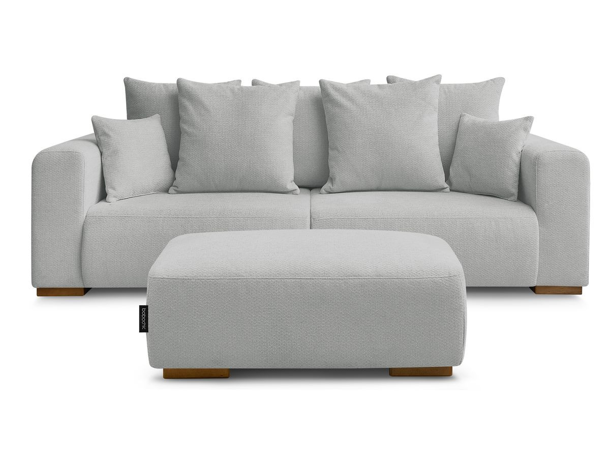 Canapé droit fixe 3 places SIDONIE tissu chiné avec pouf