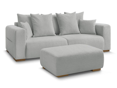 Canapé droit fixe 3 places SIDONIE tissu chiné avec pouf