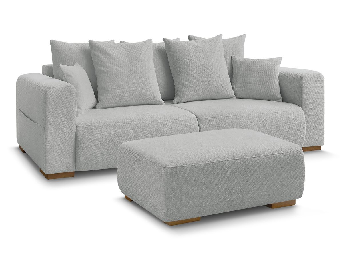 Canapé droit fixe 3 places SIDONIE tissu chiné avec pouf