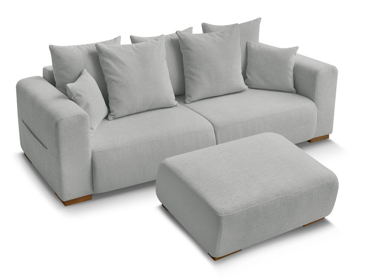 Canapé droit fixe 3 places SIDONIE tissu chiné avec pouf
