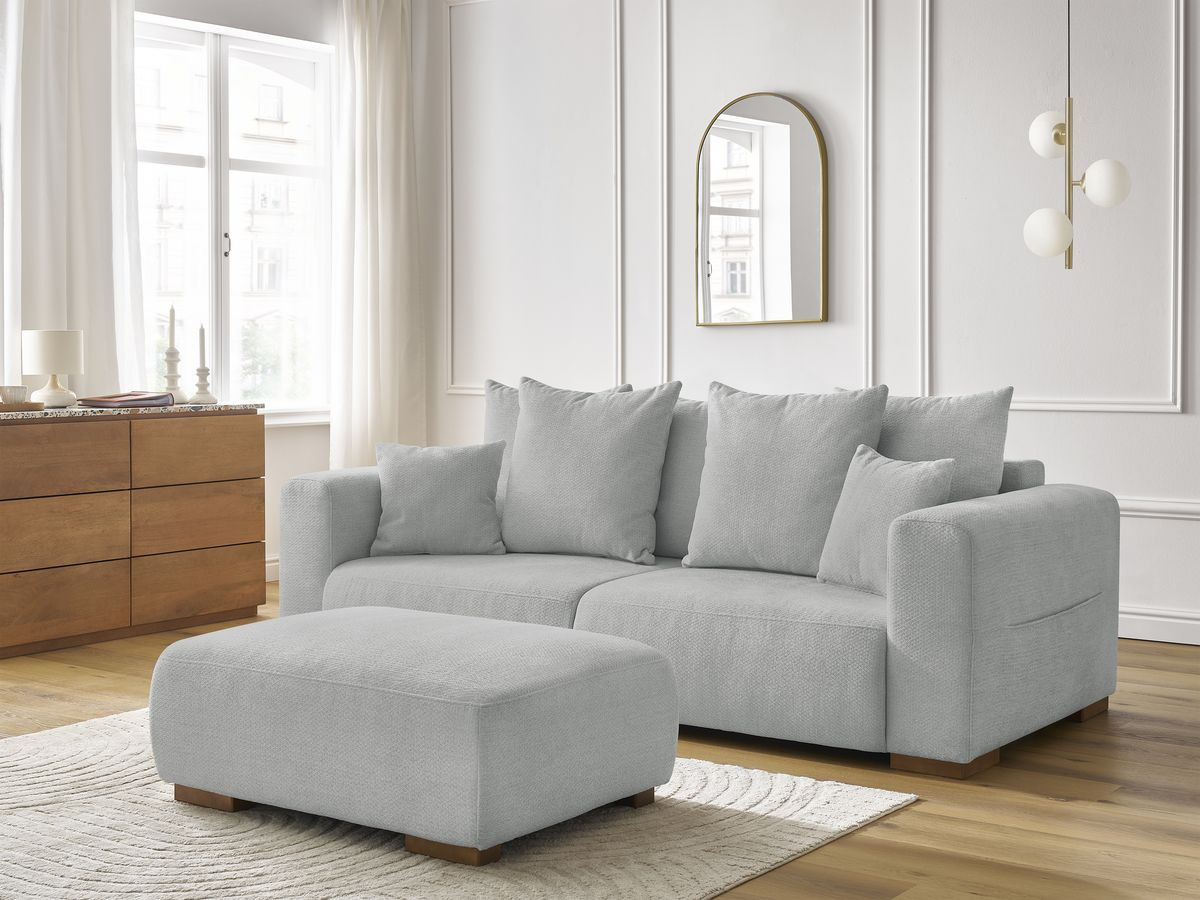 Canapé droit fixe 3 places SIDONIE tissu chiné avec pouf