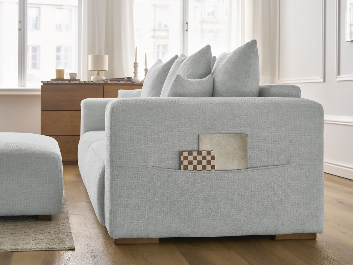 Canapé droit fixe 3 places SIDONIE tissu chiné avec pouf