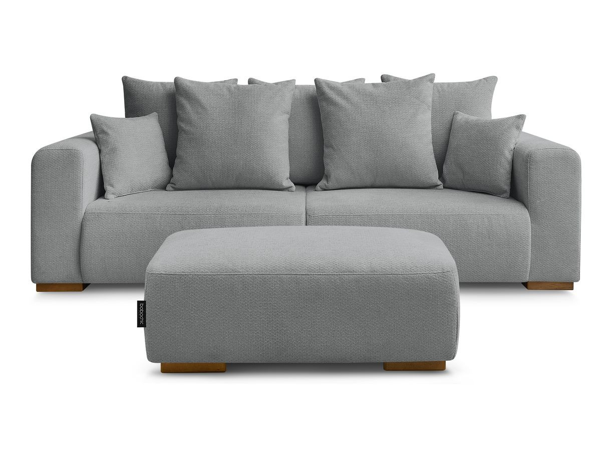 Canapé droit fixe 3 places SIDONIE tissu chiné avec pouf