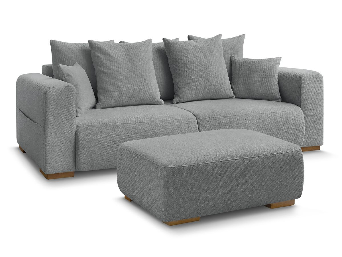 Canapé droit fixe 3 places SIDONIE tissu chiné avec pouf