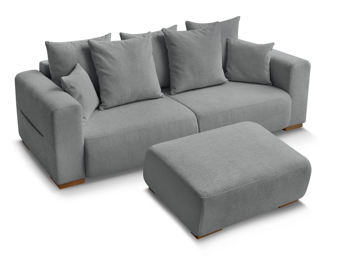 Canapé droit fixe 3 places SIDONIE tissu chiné avec pouf