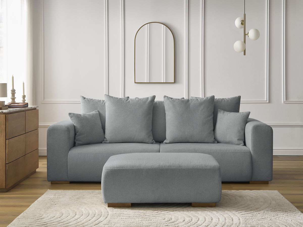 Canapé droit 3 places SIDONIE chiné avec pouf gris foncé — vue 5