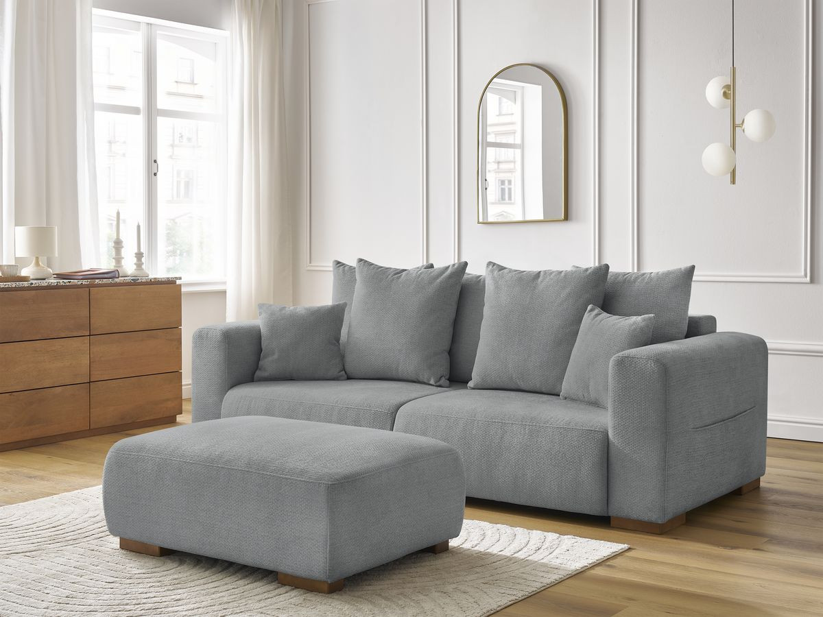 Canapé droit fixe 3 places SIDONIE tissu chiné avec pouf