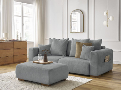 Canapé droit fixe 3 places SIDONIE tissu chiné avec pouf