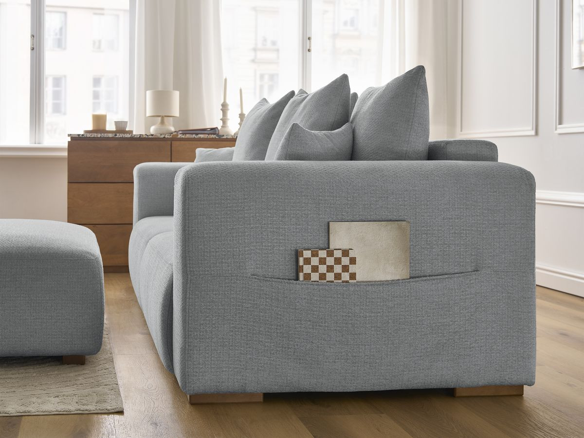 Canapé droit fixe 3 places SIDONIE tissu chiné avec pouf