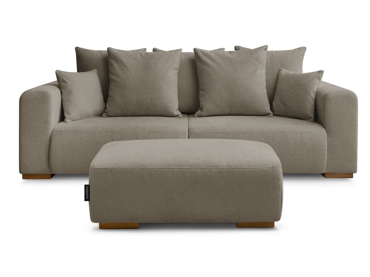 Canapé droit fixe 3 places SIDONIE tissu chiné avec pouf