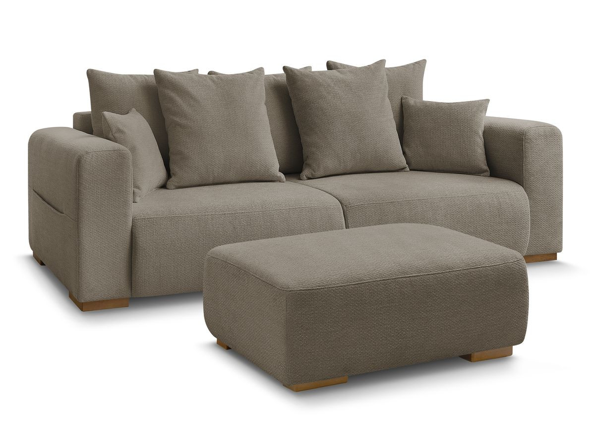 Canapé droit fixe 3 places SIDONIE tissu chiné avec pouf