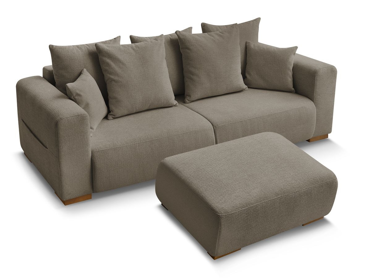 Canapé droit fixe 3 places SIDONIE tissu chiné avec pouf