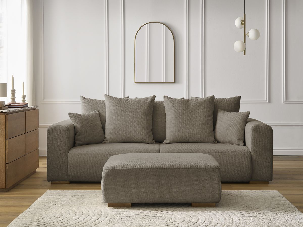 Canapé droit 3 places SIDONIE chiné avec pouf taupe — vue 5