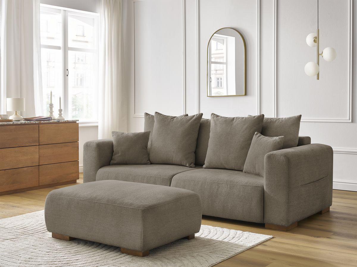 Canapé droit fixe 3 places SIDONIE tissu chiné avec pouf
