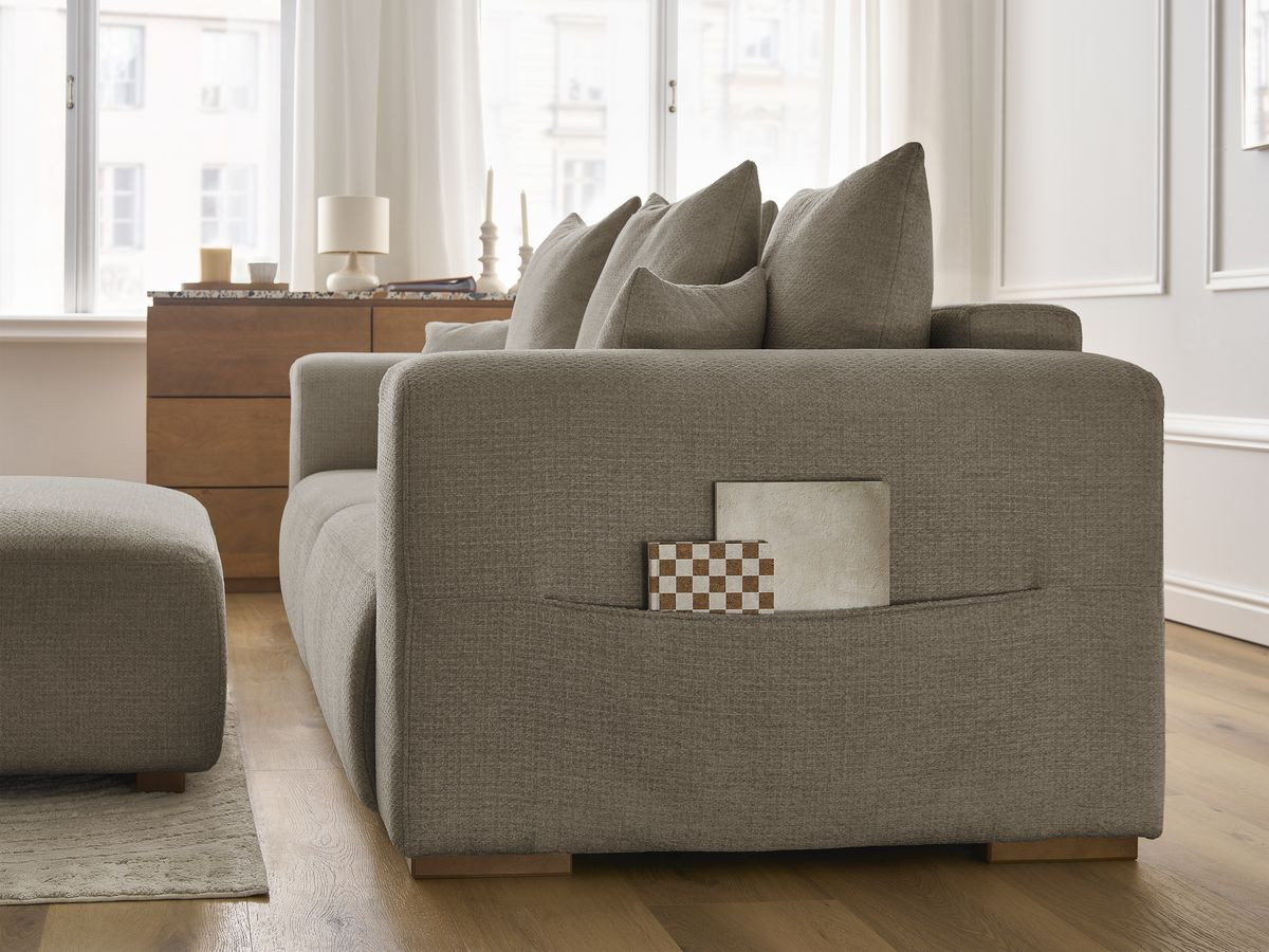 Canapé droit fixe 3 places SIDONIE tissu chiné avec pouf