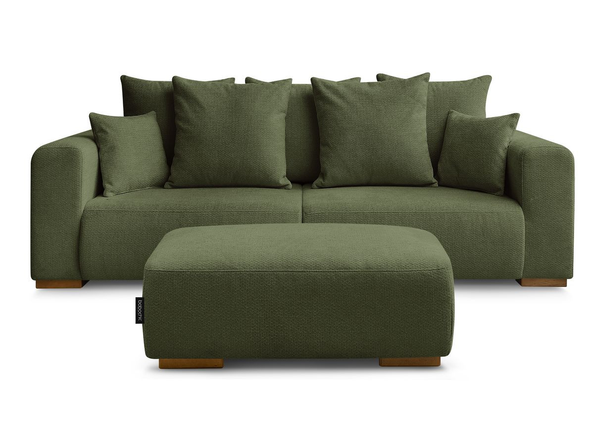 Canapé droit fixe 3 places SIDONIE tissu chiné avec pouf
