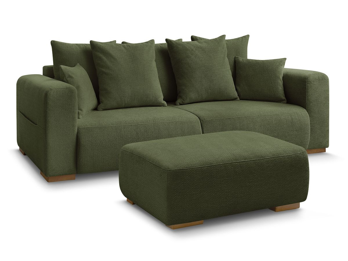 Canapé droit fixe 3 places SIDONIE tissu chiné avec pouf