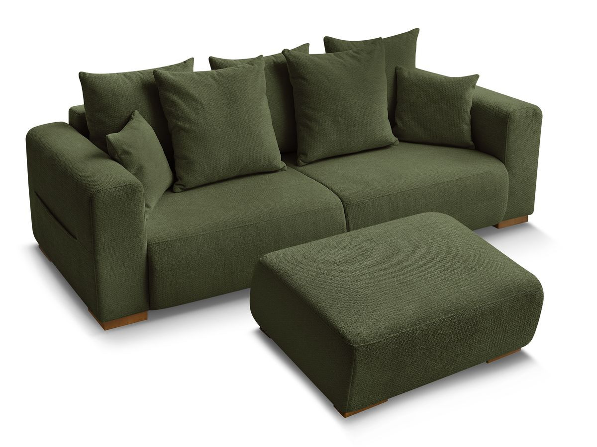 Canapé droit fixe 3 places SIDONIE tissu chiné avec pouf