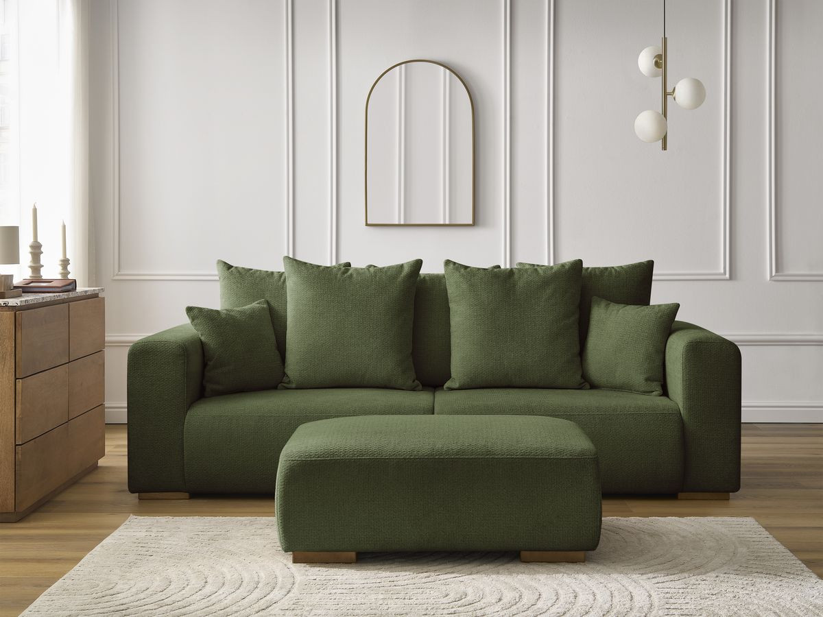 Canapé droit 3 places SIDONIE chiné avec pouf vert — vue 5