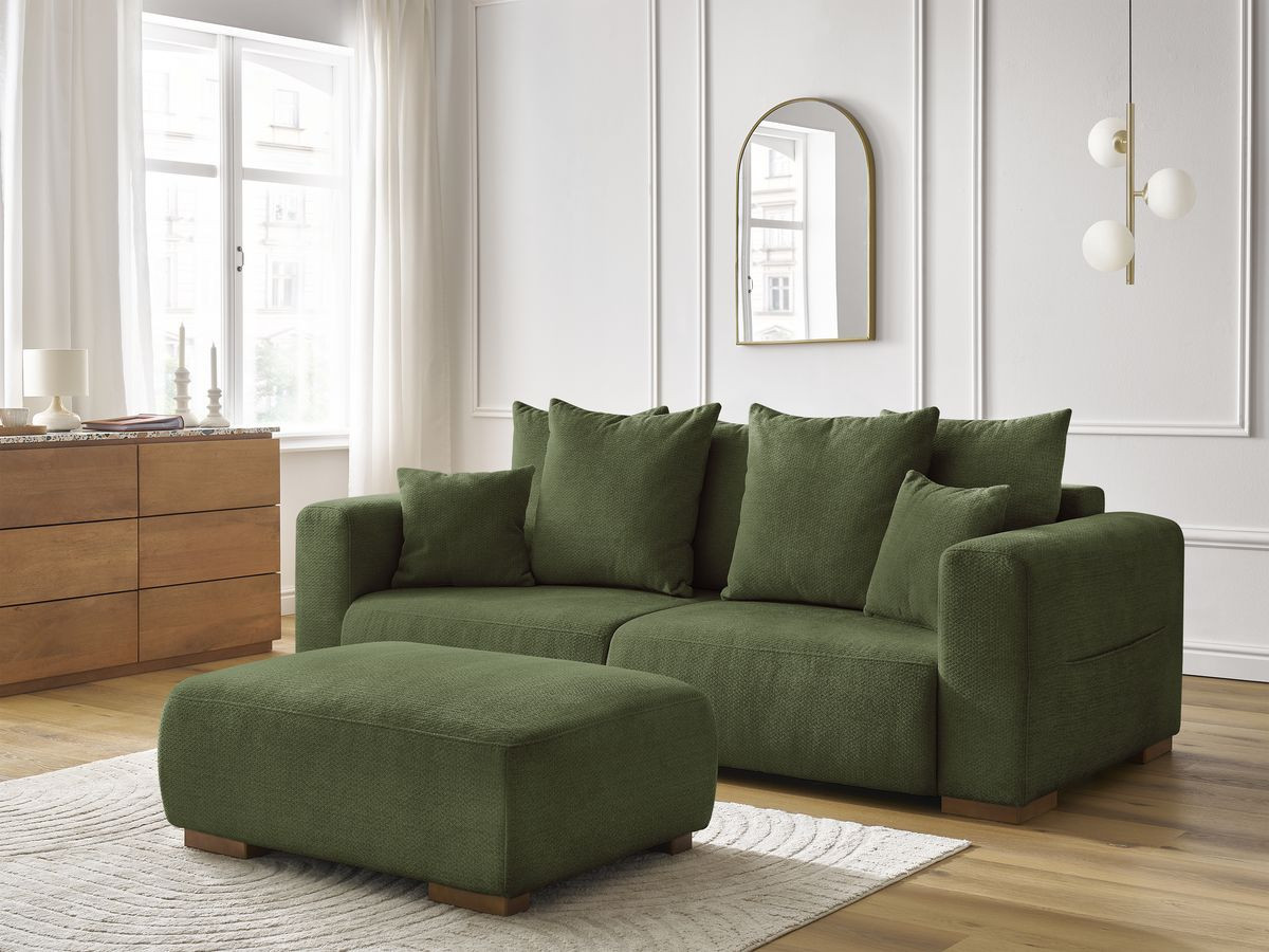 Canapé droit fixe 3 places SIDONIE tissu chiné avec pouf