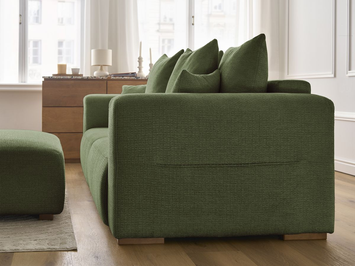 Canapé droit fixe 3 places SIDONIE tissu chiné avec pouf