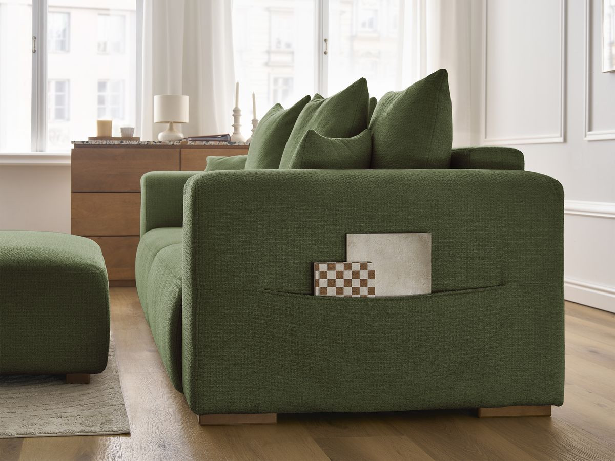 Canapé droit fixe 3 places SIDONIE tissu chiné avec pouf