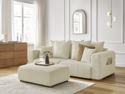 Canapé droit fixe 3 places SIDONIE velours côtelé avec pouf
