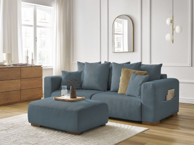 Canapé droit fixe 3 places SIDONIE velours côtelé avec pouf