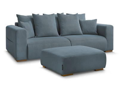 Canapé droit fixe 3 places SIDONIE velours côtelé avec pouf
