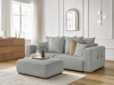 Canapé droit fixe 3 places SIDONIE velours côtelé avec pouf