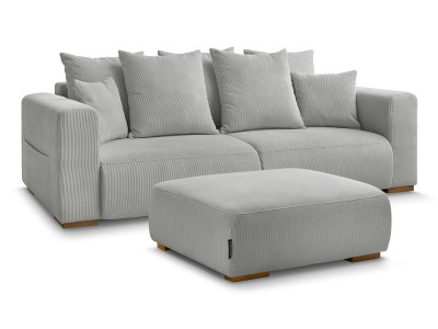 Canapé droit fixe 3 places SIDONIE velours côtelé avec pouf