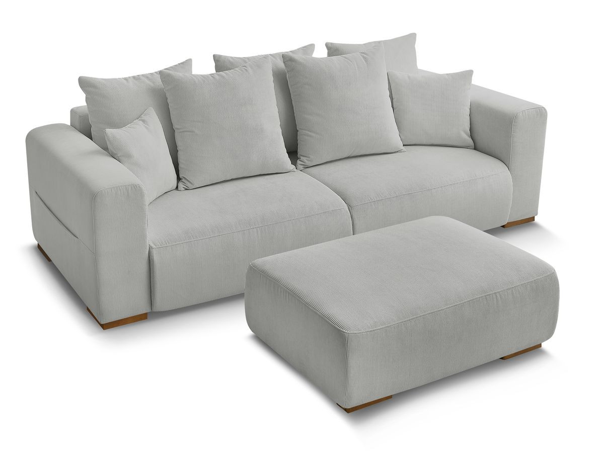 Canapé d'angle fixe EVEREST tissu chiné - Orange - Angle droit - 10 coussins