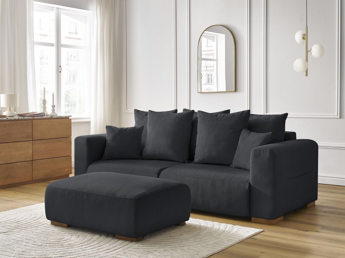 Canapé d'angle fixe EVEREST tissu chiné - Orange - Angle droit - 10 coussins