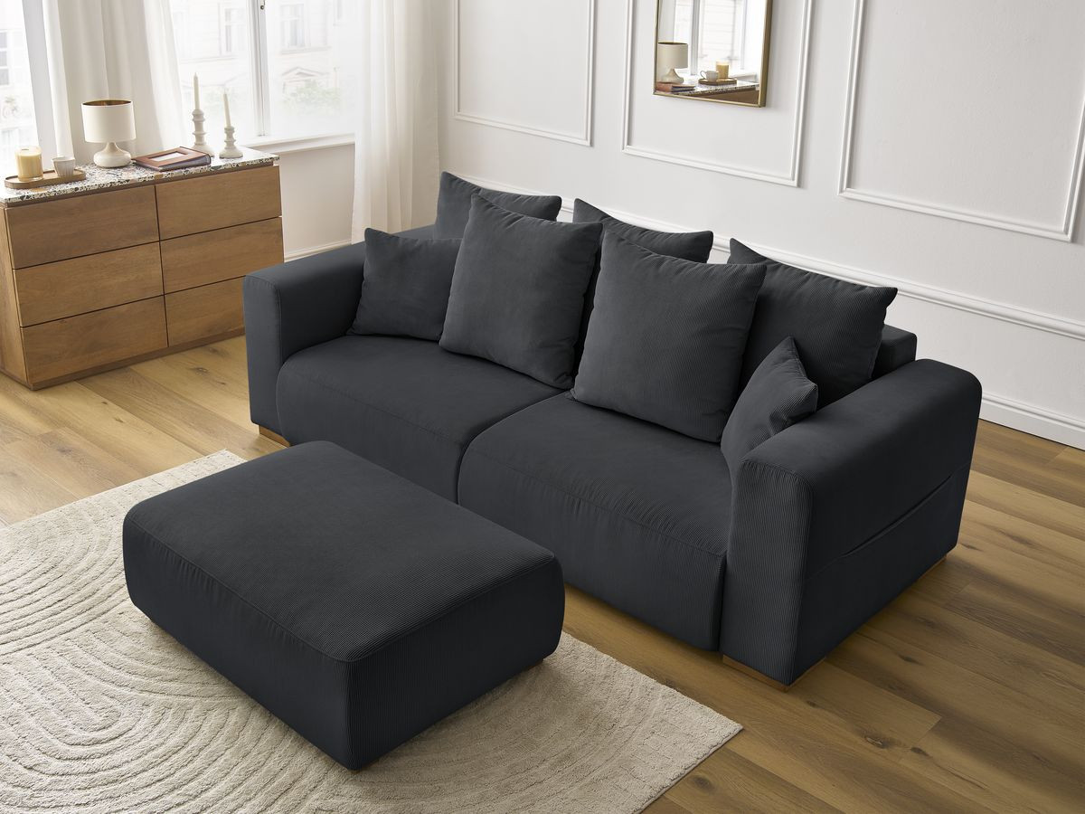 Canapé d'angle fixe EVEREST tissu chiné - Orange - Angle droit - 10 coussins