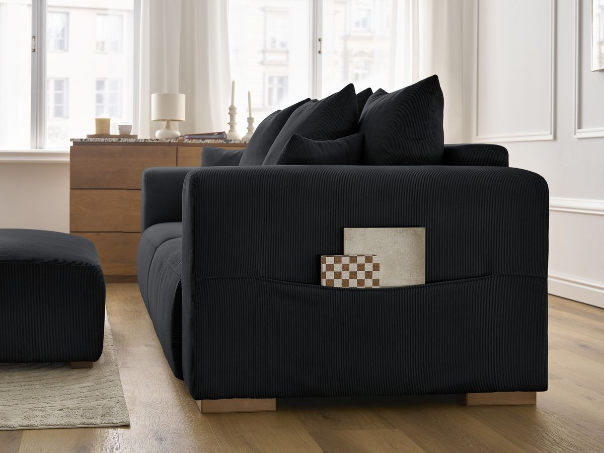 Canapé d'angle fixe EVEREST tissu chiné - Orange - Angle droit - 10 coussins